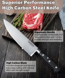Cook N Home Kitchen Knife Set with Bamboo Storage Block 15-Piece, High Carbon Stainless Steel Blade, Black 15-PC Knife Set 17 81oVBnej6L