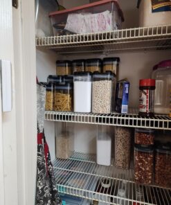 Shazo Airtight Food Storage Container (Set of 6) - BONUS Measuring Cup - Labels & Marker - Durable Plastic - BPA Free - Clear with Improved Lids (Black) - Air Tight Snacks Pantry & Kitchen Canisters Black 32 81oWcylYYZL