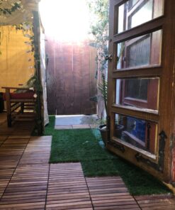 GOLDEN MOON Turf Grass, Artificial Grass, Tile Interlocking and Self-Draining Mat for Patio, Indoor Outdoor, 1x1 ft, 1.5 in Pile Height, 9 Pack 9 Tiles(9 sq ft) 48 81oXWMQ2DL