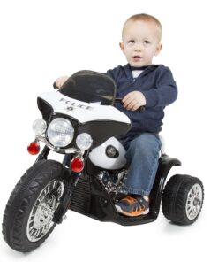 Kids Motorcycle Ride On Toy – 3-Wheel Battery Powered Motorbike for Kids 3 and Up – Police Decals, Reverse, and Headlights by Lil’ Rider (White and Black) White and Black 8 81oYcFl41YL