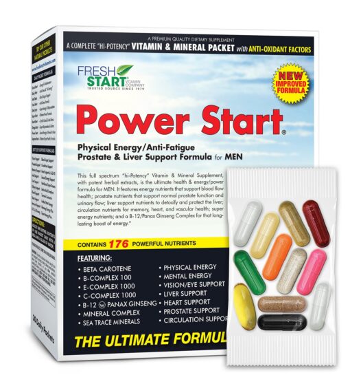 Power Start Complete Daily Vitamin Pack | Men's Health Support, 10X Energy & Stamina Booster | Vitamin A, B, C, D, E, B12, Minerals, Tribulus, Maca, Epimedium, Tongkat Ali (30 Packets)