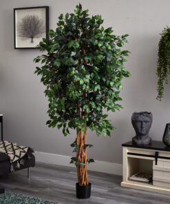 Nearly Natural 6' Palace Style Silk Artificial Ficus Tree, 6ft, Green 5216 6 ft 27 81oYkDiRObL