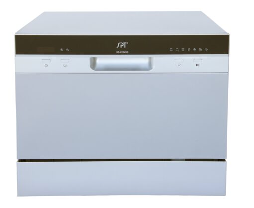 SPT SD-2224DS ENERGY STAR Compact Countertop Dishwasher with Delay Start - Portable Dishwasher with Stainless Steel Interior and 6 Place Settings Rack Silverware Basket, Silver