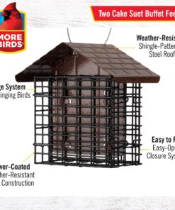 More Birds Double Suet Cage Bird Feeder with Metal Roof, Fruit and Suet Feeder, 2 Suet Cake Capacity Brown Double Cage 27 81oZCaqhyrL
