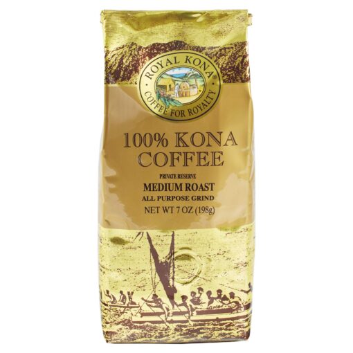 Royal Kona 100% Hawaiian Kona Coffee, Ground, Private Reserve Medium Roast - 7 Ounce Bag 100% Kona Private Reserve - Ground