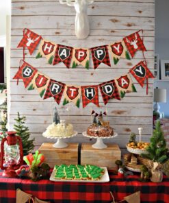 Woodland Reindeer Happy Birthday Banner Pennant Camping Party Banner 24 81old58 bEL 1