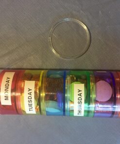 GMS 7 Stack-able Pill Organizers with 2 Lids and 7 Day Adhesive Labels for Organizing Vitamins, Supplements, and Medications (Medium Rainbow, 7 3/4 Inches in Height 2 Inches in Diameter) Medium (Pack of 1) 20 81omqMB0FL