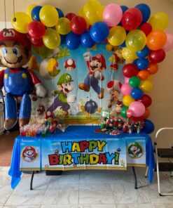 Super Mario Happy Birthday Giant Scene Setters Wall Decorating Kit Party Backdrop, 5 Pieces, Made from Vinyl, Multicolor, 59" x 65" by Amscan 24 81omsmQYyFL