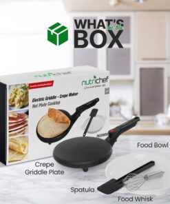 Crepe Maker - Cooks Crepes Bacon, Roti, Tortillas & Pancakes - Nonstick Cooktop - 8-inch Cook Area with On/Off Switch, Automatic Temperature Control & Cool-Touch Handle - Includes Whisk & Spatula 19 81onz5OreiL