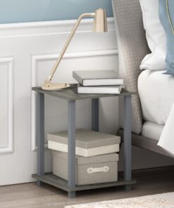 Alternative view of Furinno Simplistic Set of 2 End Table, French Oak Grey/Grey French Oak/Grey 2-Pack, Plastic Pole 15.6 x 15.6