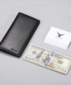 HISCOW Slim Leather Long Wallet for Men & Women, Italian Calfskin, Breast Pocket Wallet for Checkbook, Credit Cards (Black) Black 10 81oqPfObV5L