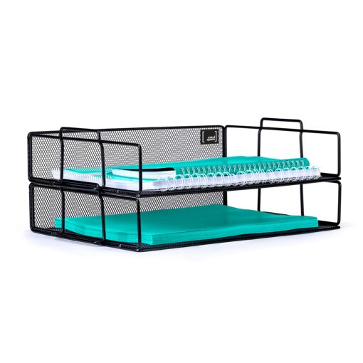 Mindspace 2 Tier Stackable Letter Tray Desk Organizer | Stackable Paper Tray Organizer | The Mesh Collection, Black