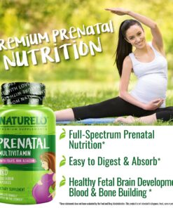 NATURELO Prenatal Multivitamin with Gentle Chelated Iron, Methyl Folate, Plant Calcium & Choline - Vegan, Vegetarian - Non-GMO - Gluten Free - 180 Capsules - 2 Month Supply 180 Count (Pack of 1) 31 81or4ulEwrL