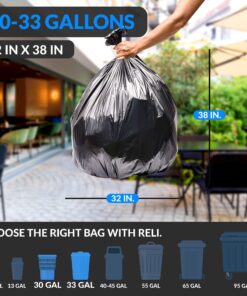Reli. 30-33 Gallon Trash Bags Heavy Duty | 250 Bags Bulk | Black Large Trash Bags 30+, 32 Gallon | Made in USA 33 Gallon | 250 Count (Bulk Value) 13 81owI RG11L
