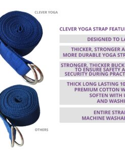 Clever Yoga Strap for Stretching – Yoga Straps in Standard 8 Foot or Extra Long 10 Foot Length 1.5 Inch Wide - Yoga Stretching Strap Thick Durable Cotton with Adjustable D-Ring Purple 96.0 Inches 13 81p nXAGgSL