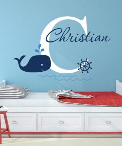 Decalzome Inc Personalized Whale Name Nautical Decor - Nautical Theme Nursery Wall Decals - Baby Shark Wall Decals Room Decor Stickers - Under The Sea Art Mural Vinyl Sticker - Baby Boy & Girl Decor 22 81p12MEDhKL 3