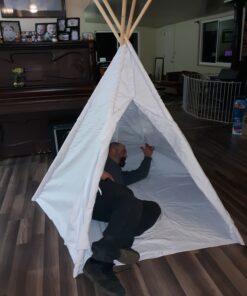 6' Giant Teepee Play House of Pine Wood with Carry Case by Trademark Innovations (White) 55 81p1F1JGYbL