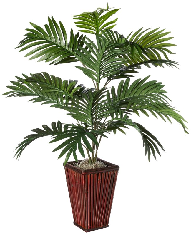 Catalog 5 Nearly Natural 6675 Areca Palm with Bamboo Vase Decorative Silk Plant, Green,7.5" x 9" x 30"