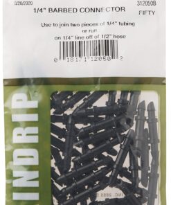 Raindrip 312050B Drip Irrigation Fittings Single Barbed Coupling Connectors, 1/4-Inch, 50 Per Bag, for Trees, Shrubs, Black 11 81p71z87l1L