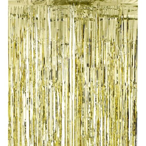 Metallic Gold Foil Fringe Shiny Curtains for Party, Prom, Birthday, Event Decorations 3 foot x 8 foot (1 Curtain)