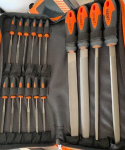 REXBETI 25Pcs Metal File Set, Premium Grade T12 Drop Forged Alloy Steel, Flat/Triangle/Half-round/Round Large File and 12pcs Needle Files with Carry Case, 6pcs Sandpaper, a brush,a pair working gloves 45 81p8GNWGuL