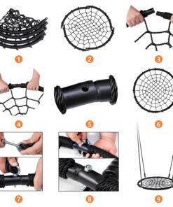 SUPER DEAL 40'' Spider Web Tree Swing Round Net Swing Platform Rope Swing Set for Kids Adult, 71" Detachable Nylon Rope with Swivel for Outdoor Backyard, Max 660 Lbs Extra Safe Steel Frame, Black 40 inch 30 81pAu2PwRfL