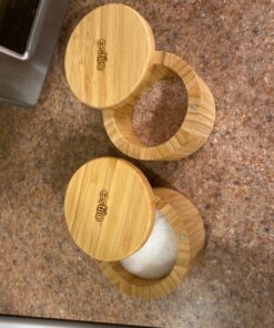 Estilo 2 pc Premium Bamboo Salt and Pepper Bowls, Wooden Spice Containers with Magnetic Swivel Lids, Perfect for Salt, Spice, Sugar, Pepper 2-Pack 31 81pCCJPpJQL