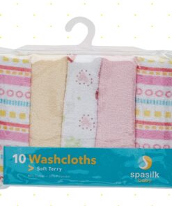 Spasilk Washcloth Wipes Set for Newborn Boys and Girls, Soft Terry Washcloth Set, Pack of 10, Pink Lines 10 Count (Pack of 1) 17 81pG5pSmIuL