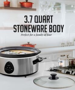 Alternative view of OVENTE Electric Slow Cooker with 3.7 Qt Ceramic Pot and 3 Cooking Settings, Dishwasher-Safe Stoneware, Tempered Glass Lid, Portable Multicooker Perfect for Soups Sauces Stews & Dips, Silver SLO35ABR 3.7 Quart
