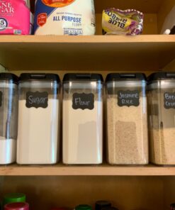 Shazo Airtight Food Storage Container (Set of 6) - BONUS Measuring Cup - Labels & Marker - Durable Plastic - BPA Free - Clear with Improved Lids (Black) - Air Tight Snacks Pantry & Kitchen Canisters Black 43 81pICSaixiL