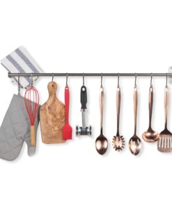 Wallniture Lyon 31.5" Wall Mount Kitchen Utensil Holder With 10 S Hooks For Hanging Pots and Pans Set 26 81pIRuSoKAL