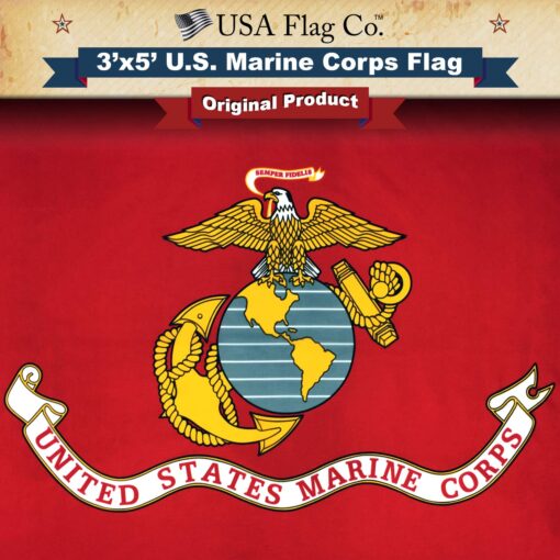 Marine Corps Flag by USA Flag Co. is 100% American Made: The BEST 3x5 Outdoor USMC Flag, Made in the USA - For Prime Members and Amazon A to Z Guarantee. (3 by 5 foot)