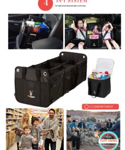 Tuff Viking Convertible Large 3 Compartment SUV Trunk Organizer | Grocery Organizer w Tie Down Straps and Insulated Leakproof Cooler Bag for Cars, Trucks and SUVs. PATENTED (4-in-1 w/Cooler, Black) 3-in-1 w/ Cooler bag 24 81pLlGUOdL