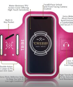 TRIBE Water Resistant Cell Phone Armband Case Running Holder for iPhone Pro Max Plus Mini SE (13/12/11/X/XS/XR/8/7/6/5) Galaxy S Ultra Plus Edge Note (21/20/10/9/8/7/6/5) Adjustable Strap & Key Pocket Dark Pink S: iPhone Mini/8/7/6/5/4/3/SE/Galaxy Mini 29 81pMfEagYvL 2