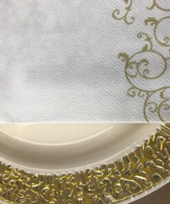 Disposable Guest Bathroom Hand Towels - Gold Floral Design - Linen-Feel Disposable Paper Towels, Cloth-Like Texture, Single-Use, Perfect Size: 12x17” Unfolded & 8.5x4” Folded - Box of 100 by SimuLinen 12" x 17" 36 81pOoP7mw1L