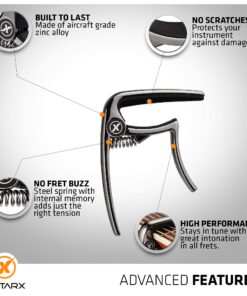 Alternative view of GUITARX X3 Capo for Acoustic Guitar, Electric Guitar Capo - Also For Bass, Ukulele, Banjo and Mandolin - #1 Brand Among Guitar Capos - Zinc Alloy, Gun Metal Gunmetal