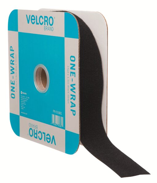 VELCRO Brand ONE-WRAP Double Sided Roll | 45 Ft x 1-1/2 In | Cut to Length Straps Heavy Duty | Bundling Ties Fasten to Themselves for Secure Hold, Black (91881) Hook and Loop Straps