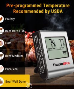 ThermoPro TP-16 Large LCD Digital Cooking Food Meat Smoker Oven Kitchen BBQ Grill Thermometer Clock Timer with Stainless Steel Probe Light Silver 22 81pVyMHoRtL