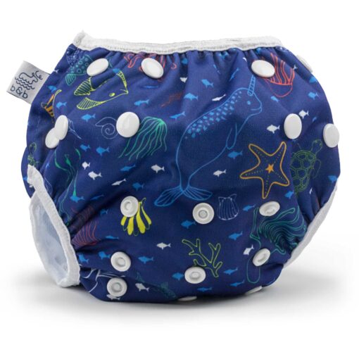 Reusable Baby Swim Diapers (Sizes N–5) –Adjustable, Easy-Wash Nageuret Reusable Swim Diaper Kids Soft, Breathable, Waterproof Swim Wear for Baby & Newborn! (Sea Friends) Dark Blue Sea Friends