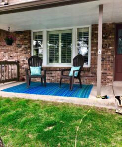 Fab Habitat Outdoor Rug - Waterproof, Fade Resistant, Crease-Free - Premium Recycled Plastic - Striped - Large Patio, Deck, Sunroom, Camping, RV - Cancun - Turquoise & Moss Green - 6 x 9 ft 6' x 9' Rectangular 42 81pXQCJzqLL 1