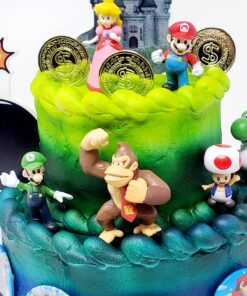 Mario Brothers 23 Piece Birthday Cake Topper Set Featuring Mario Castle, Bomb, Mario Coins, 6 Mario Figures Including Mario, Luigi, Princess Peach, Toad, Yoshi, Donkey Kong, and 12 Mario 1" 19 81pZAEZn0YL