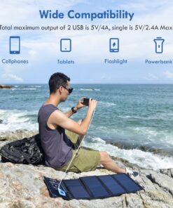 Solar Panels Charger with Digital Ammeter, BigBlue 28W SunPower Camping Solar Panel, Dual USB(5V/4A Overall), IPX4 Waterproof, Compatible with iPhone 13/11/Xs/X/8/7, iPad, Samsung Galaxy, Google Pixel Blue 45 81pbsSTrb2L