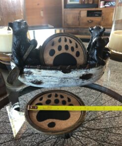 LL Home 3 Black Bears Canoeing Coaster Set - 4 Coasters Rustic Cabin Canoe Cub Decor (Multicolor) (Multicolor) 19 81pcbmQZlL