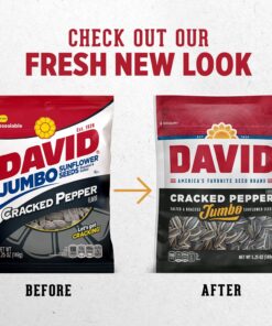 DAVID Seeds Cracked Pepper Flavored Salted and Roasted Jumbo Sunflower Seeds, Keto Friendly Snack, 5.25 OZ Bags, 12 Pack 5.25 Ounce (Pack of 12) 18 81pd0pFBGL