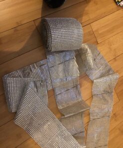 Royal Imports Diamond Sparkling Rhinestone Bling Wrap Ribbon Bulk DIY Roll - Event Decorations, Wedding Cake, Bridal/Baby Shower, Birthday, Arts & Crafts, Party Decorations - 30 Ft - 1 Roll - Silver 1 Roll (24-Rows) 55 81petbtwjEL