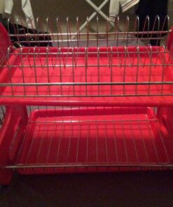 2 Tier Dish Drainer, By Home Basics (Red) Dish Rack For Kitchen Counter, With Cutlery Holder and Cup Slots Red 43 81phyqLMdBL