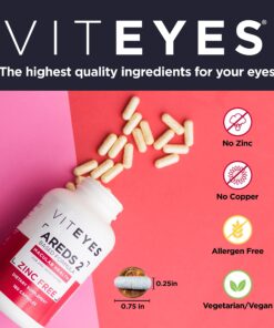 Viteyes AREDS 2 Zinc Free Macular Support, Natural Allergen Free Capsules with Vitamin E, Vitamin C, Lutein & Zeaxanthin, No Zinc, No Copper, Eye Doctor Trusted, Manufactured in The USA, 180 Ct 180 Count (Pack of 1) 8 81pmm30OdEL