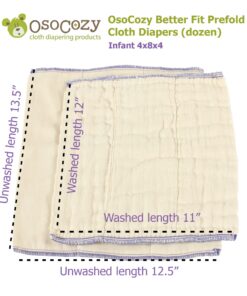 OsoCozy Better Fit Unbleached Prefold Cloth Diapers -100% Cotton, Gauze Weave, Sized for Tri Folding - Size 1 - (Infant 4x8x4 Fits 6-16 lb.) - 1 Dozen Better Fit Infant 4x8x4 (6-16 Pound) 15 81ppab tWNL
