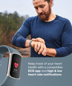 Fitbit Charge 5 Advanced Health & Fitness Tracker with Built-in GPS, Stress Management Tools, Sleep Tracking, 24/7 Heart Rate & More, Mineral Blue, One Size S & L Bands Included, Steel Blue/Platinum Fitbit Charge 5 24 81pq4wETmL