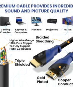AURUM CABLES 4K HDMI Cable 50ft Long, 4K@60Hz High Speed HDMI Cord with Ethernet, Supports UHD Resolution, ARC, 3D, CL3 Certified - Compatible with HDTV, PC, Laptop, PS3, Xbox, Blu-ray 1 Pack 50 Feet 20 81psxy4nZaL